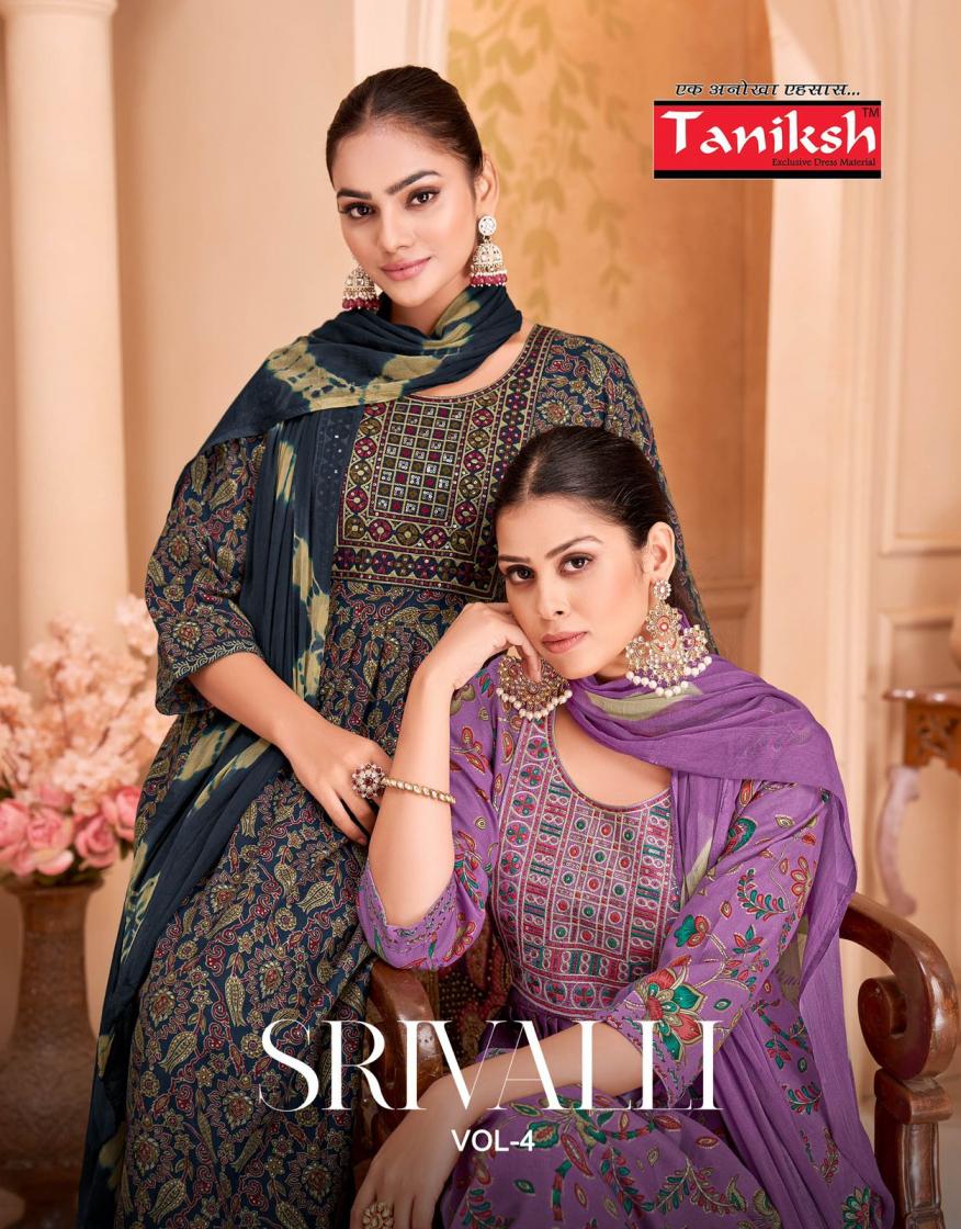 srivalli vol 4 by taniksh amazing capsule foil print fully stitch 3pcs dress