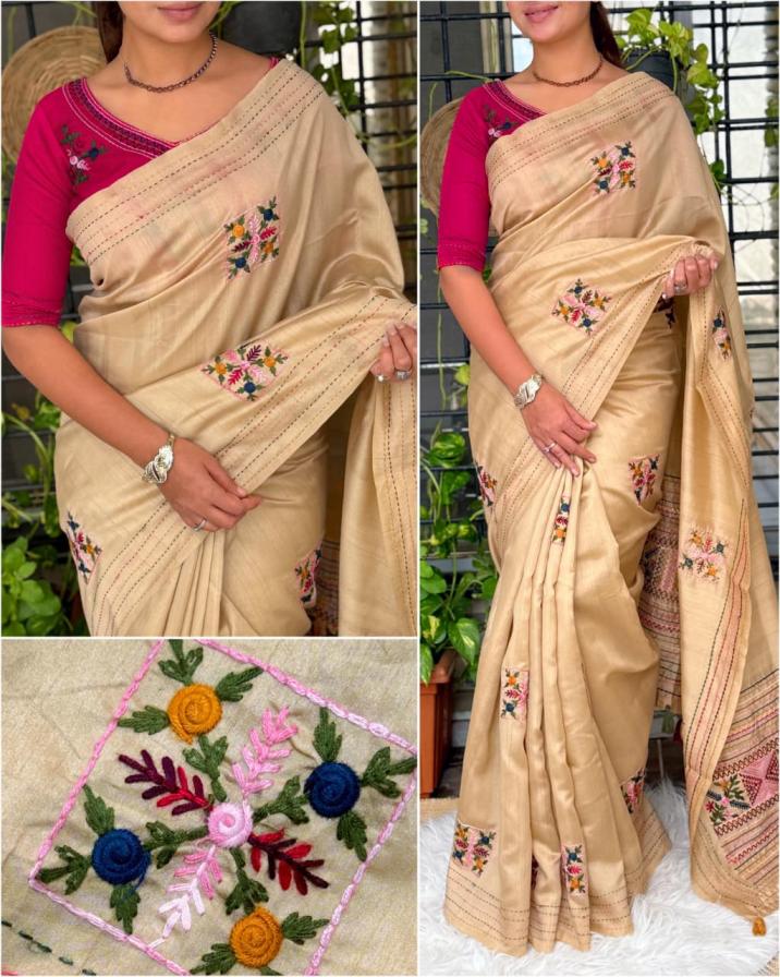 vandana tusser cotton kashmiri shop stunning saree online 