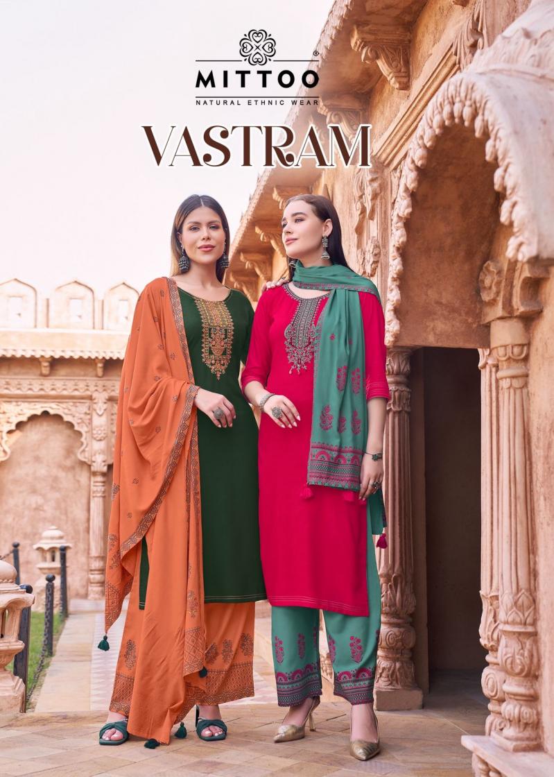 vastram by mittoo readymade rayon thread work ladies suits 