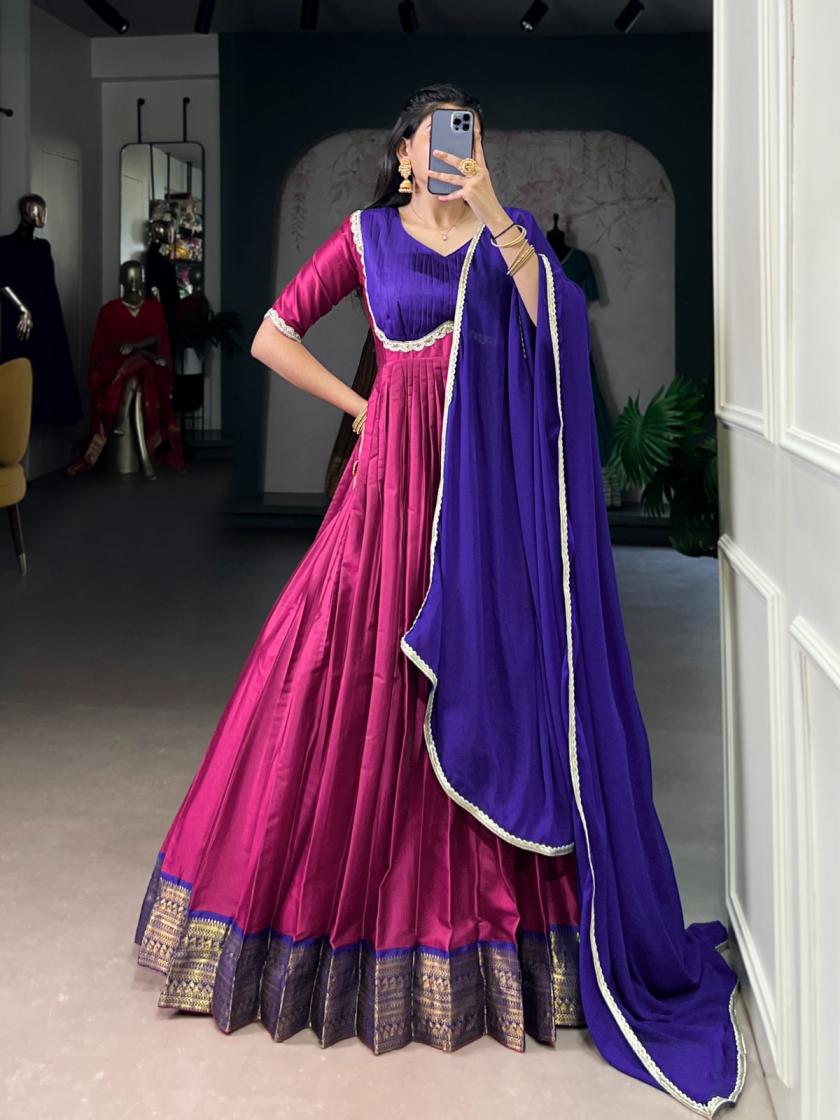 ynf5008 aura silk zari weaving readymade unique gown with dupatta 