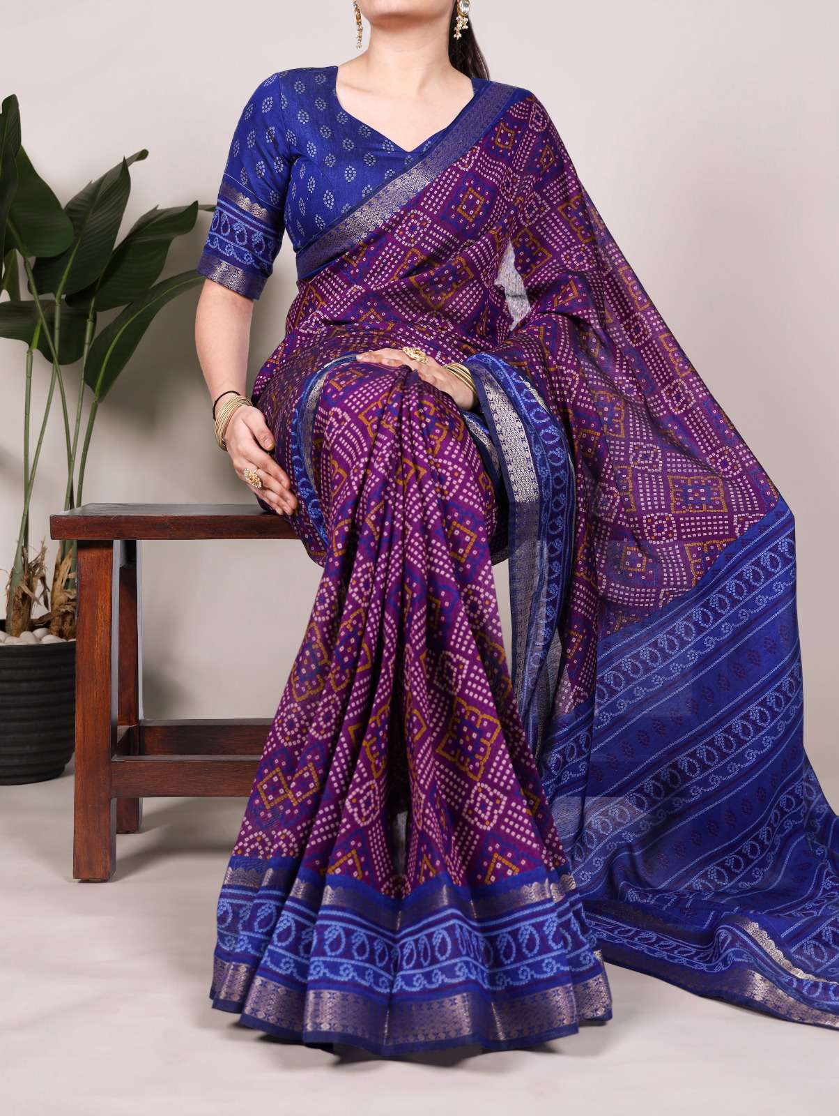 ynf7046 chanderi bandhej print designer saree with blouse 
