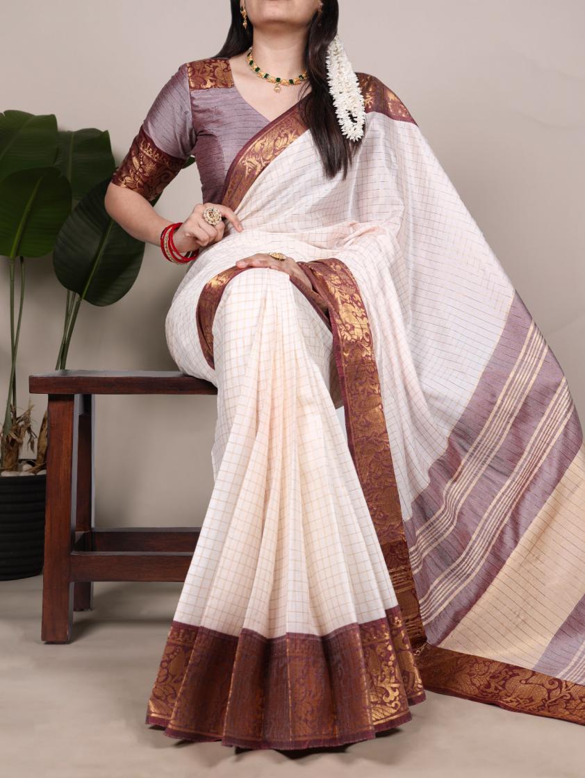 ynf7405 chex poly cotton fancy new saree design 2025