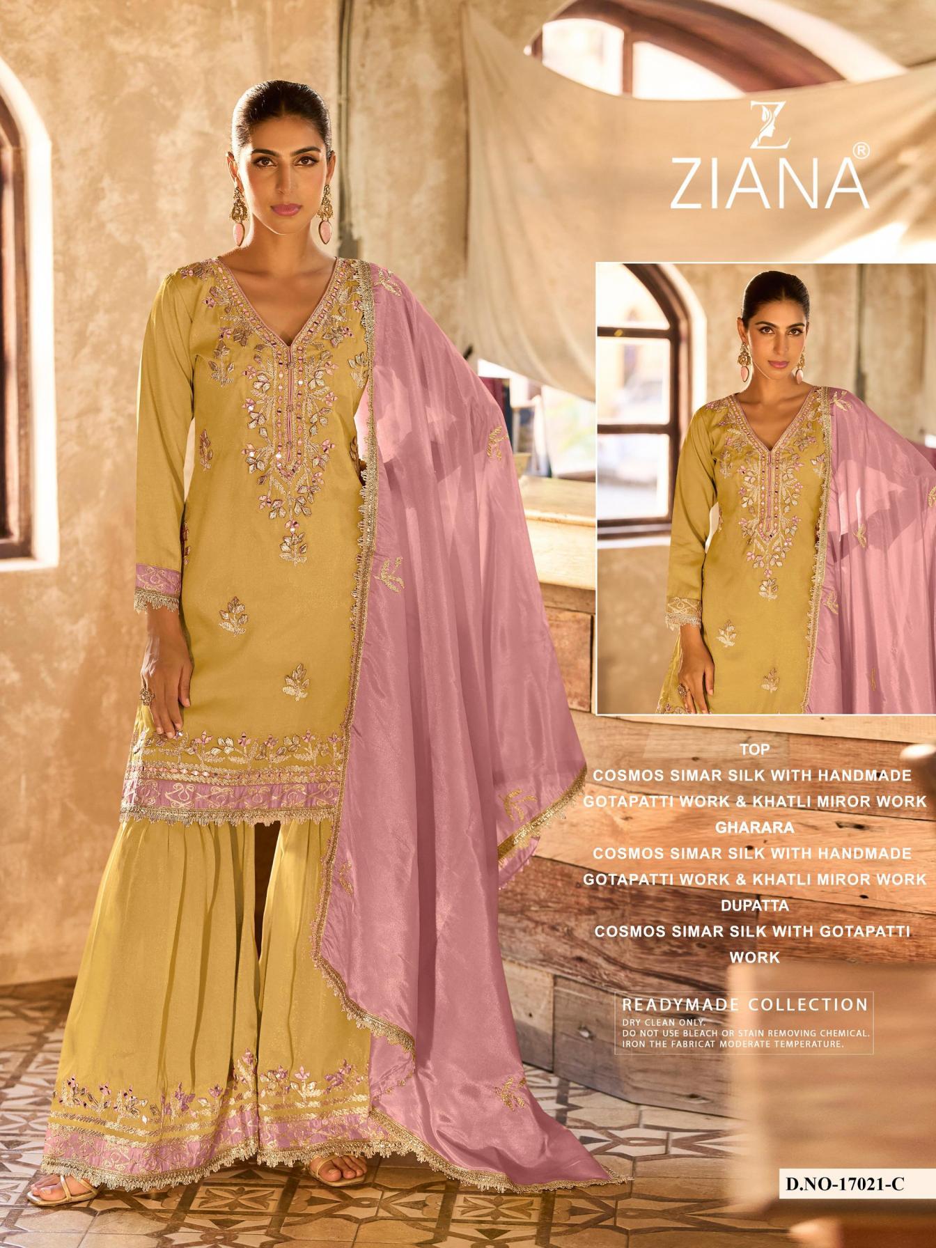 ziana 17021 occasion wear cosmos simar silk plazzo style 3pcs dress 