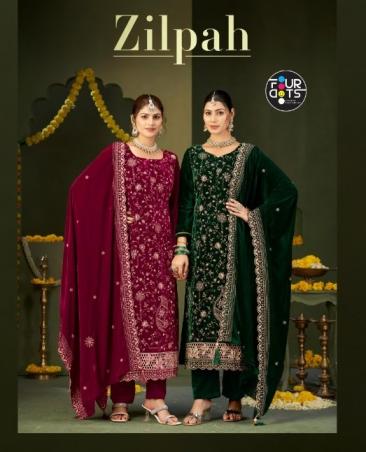 zilpah by fourdots viscose velvet winter special suit for womens  