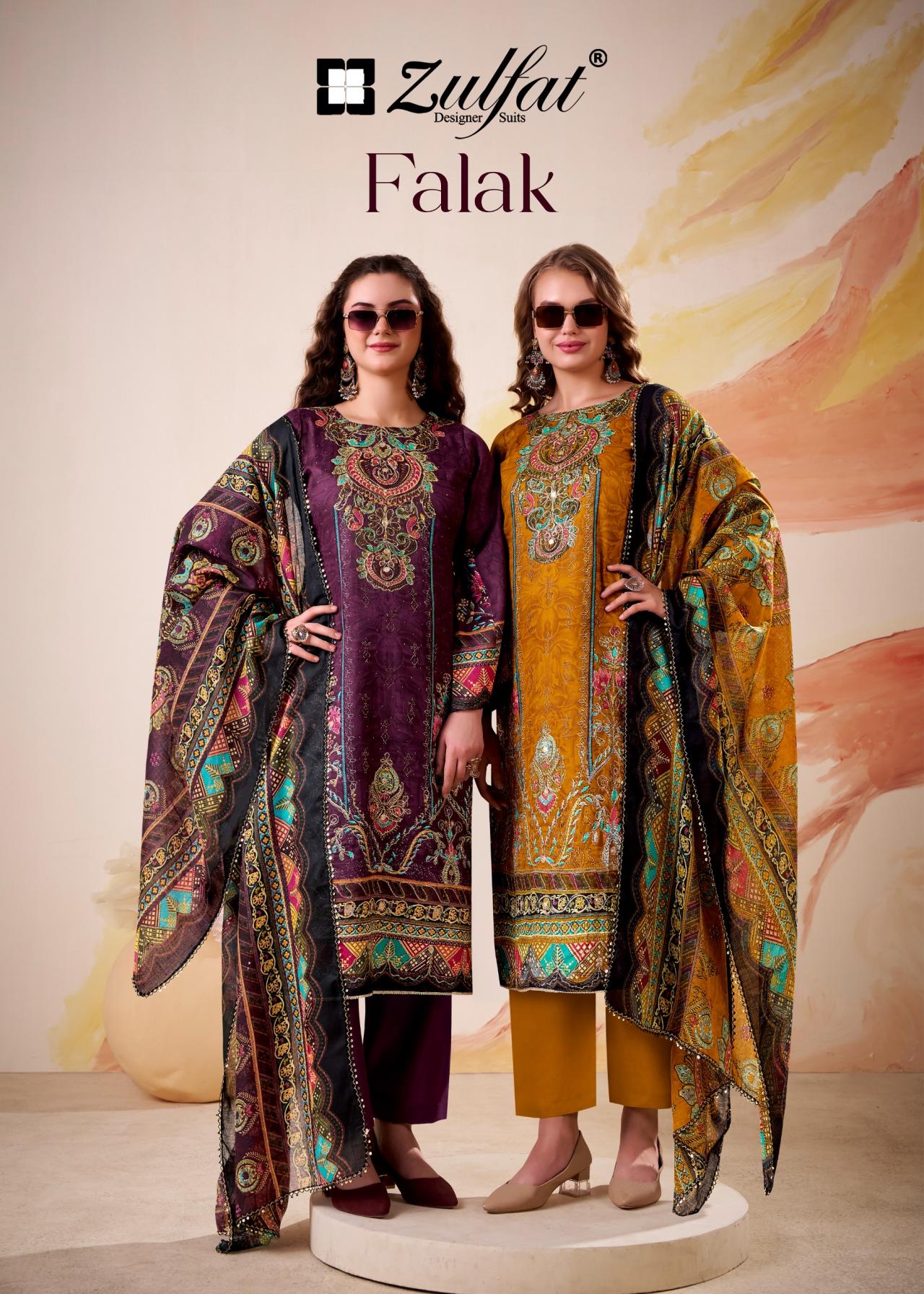 zulfat designer falak jam cotton satin unstitch pakistani suit collection