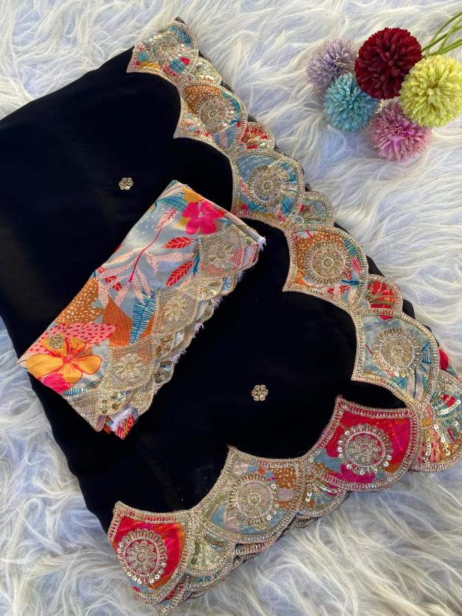 1034 satin georgette gorgeous look saree at best rates 