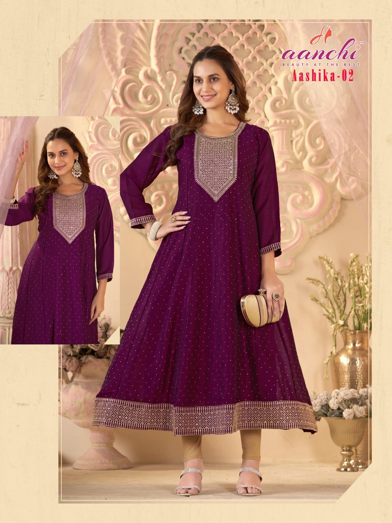 aanchi aashika 1-3 vichitra silk fully stitch unique combo suit online  
