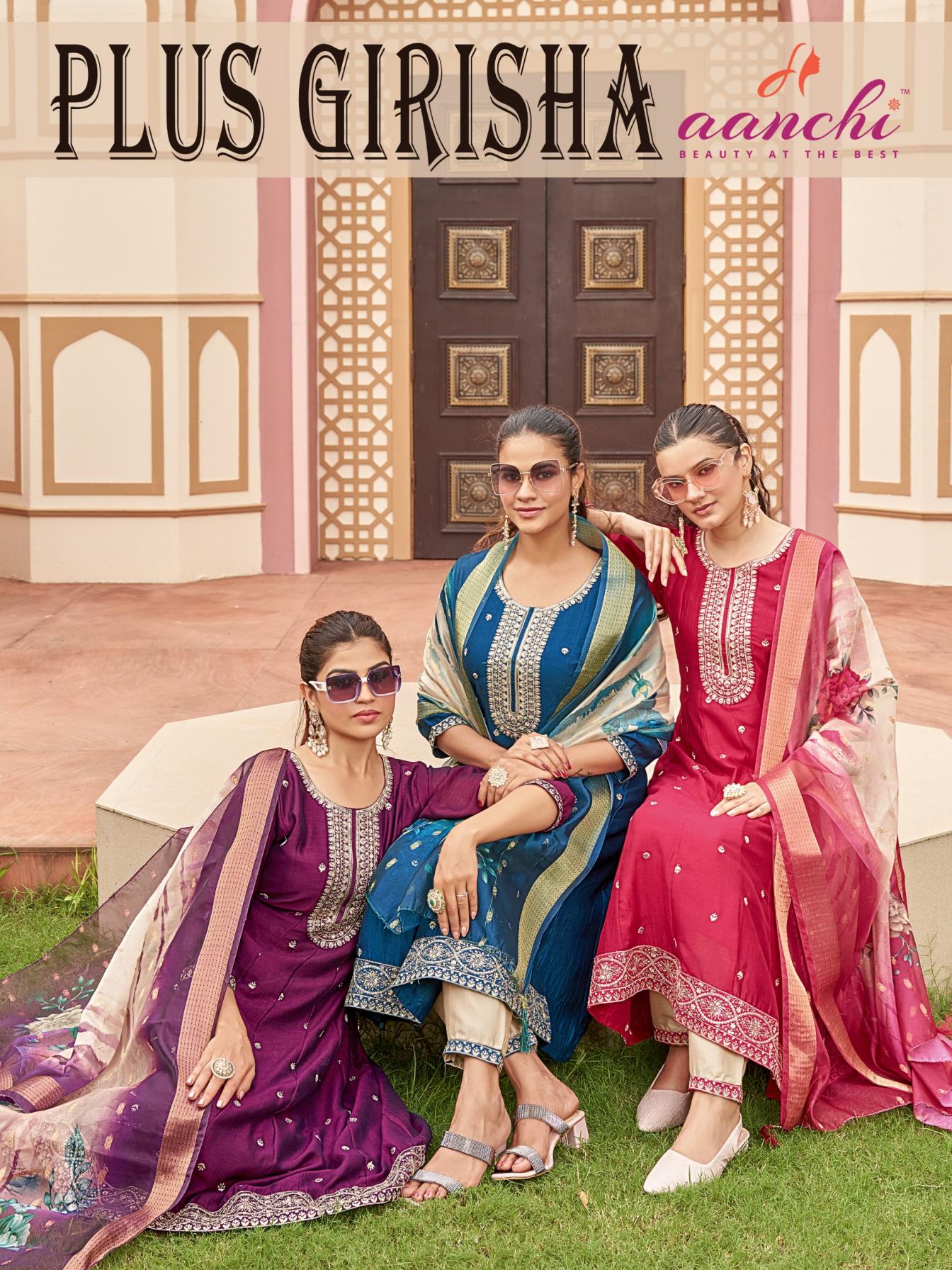 aanchi plus girisha vichitra silk fully stitch big size modern combo salwar suit