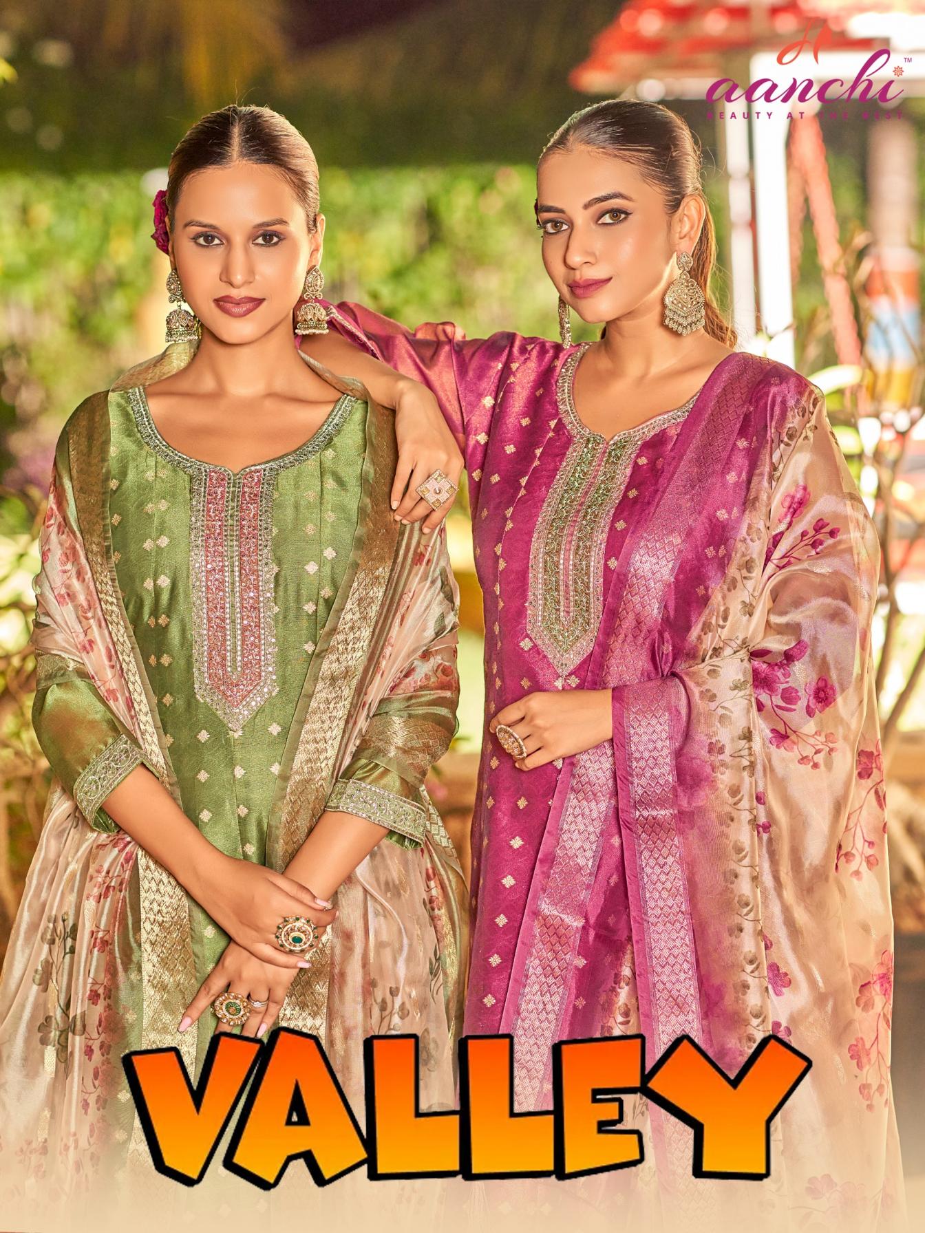 aanchi valley shimmer jacquard elegant style readymade suits 