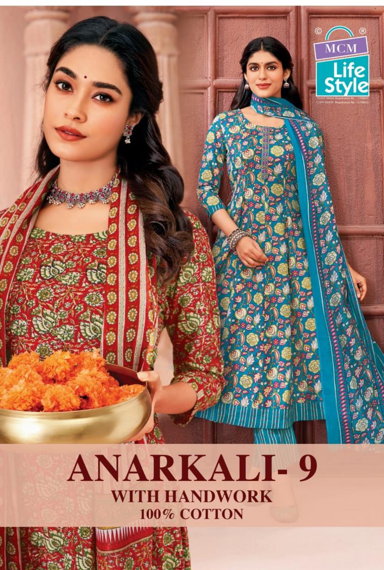 anarkali vol 9 by mcm lifestyle cotton readymade plus size 3pcs dress