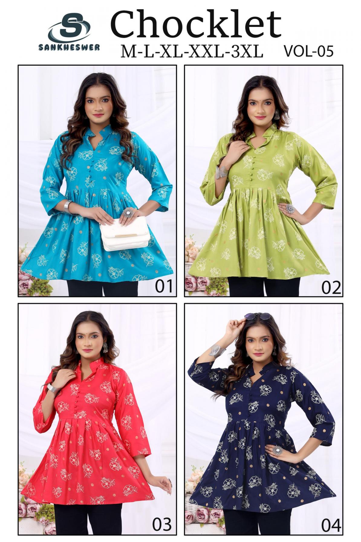 chocklet vol 5 by sankheswer rayon fully stitch unique combo short kurti  