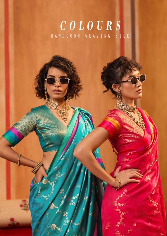 colours by rajtex unique silk satin patta handloom weaving saree