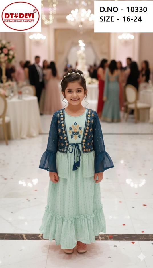 dt devi 10330 georgette fully stitch combo kids gown with coat online 