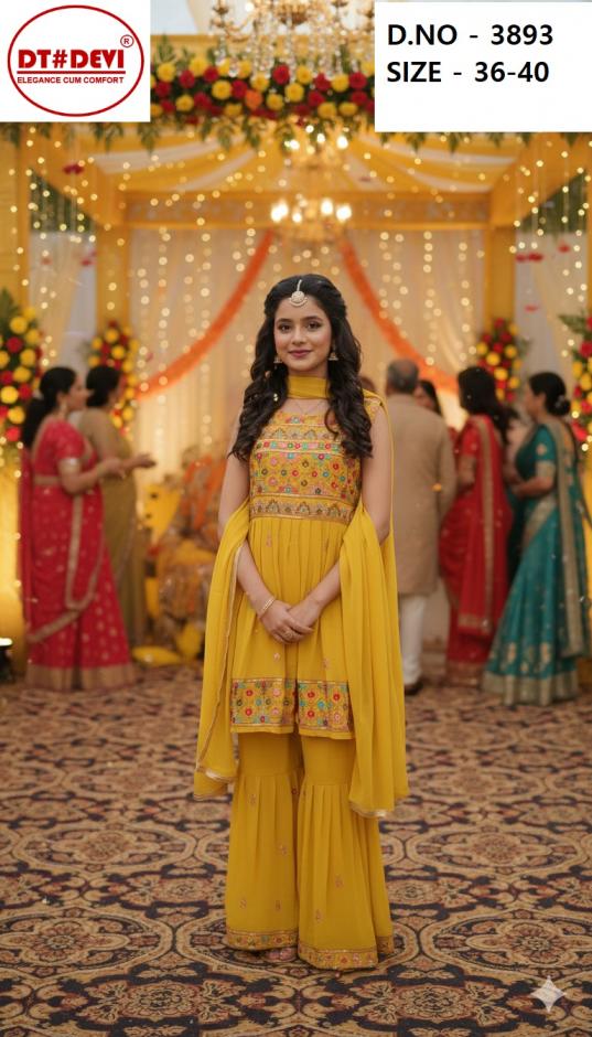 dt devi 3893 georgette fully stitch combo sharara kids 3pcs dress