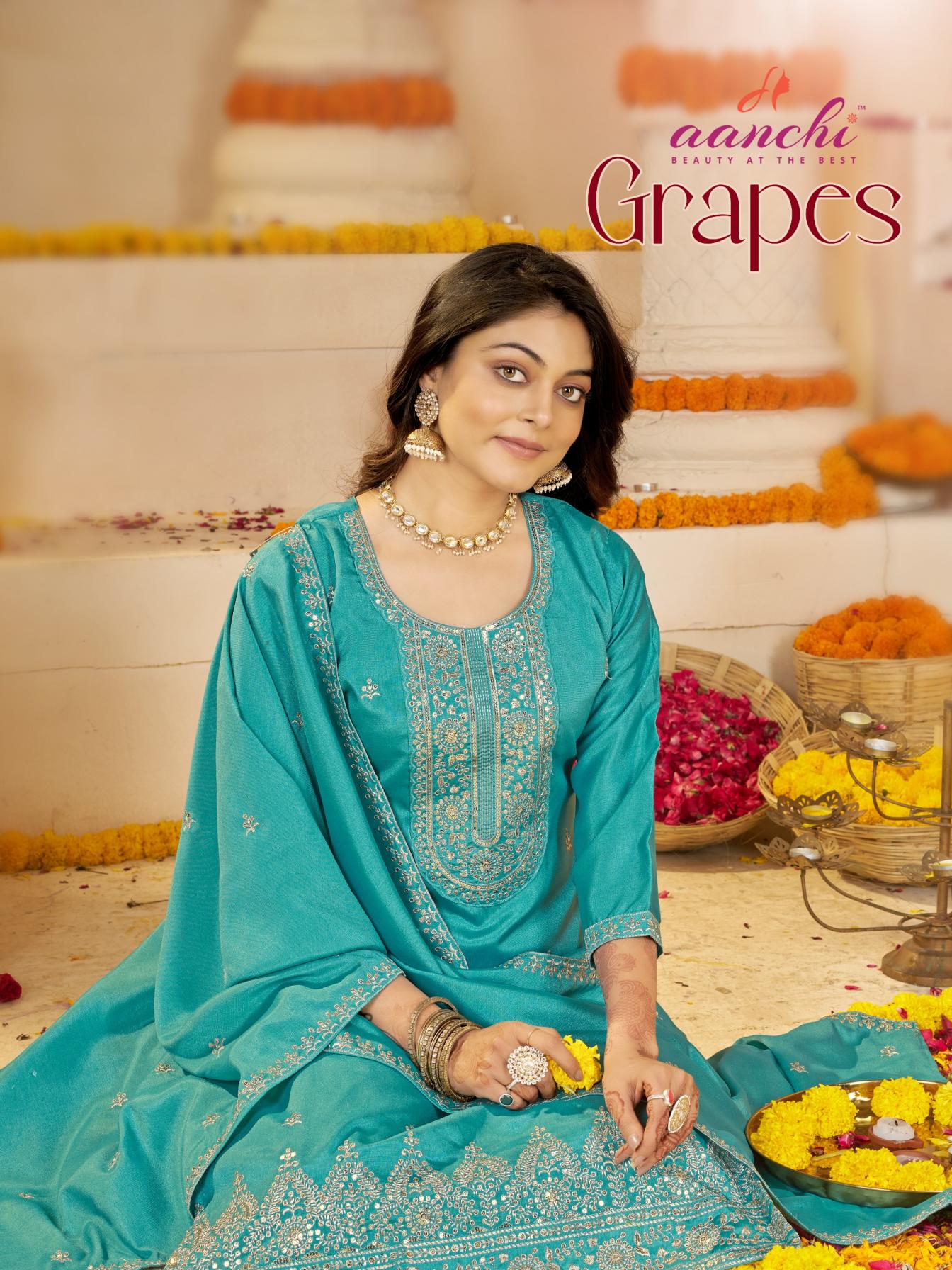 grapes by aanchi readymade unique crystal silk suit for womens 