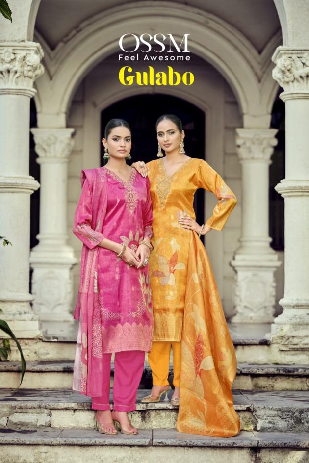 gulabo by ossm jacqurd simmer silk fully stitch amazing 3pcs dress