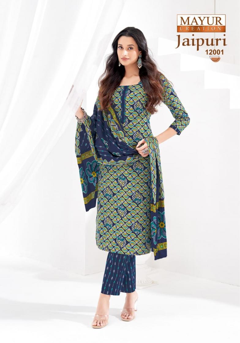 jaipuri vol 12 by mayur creation cotton fully stitch plus size 3pcs dress