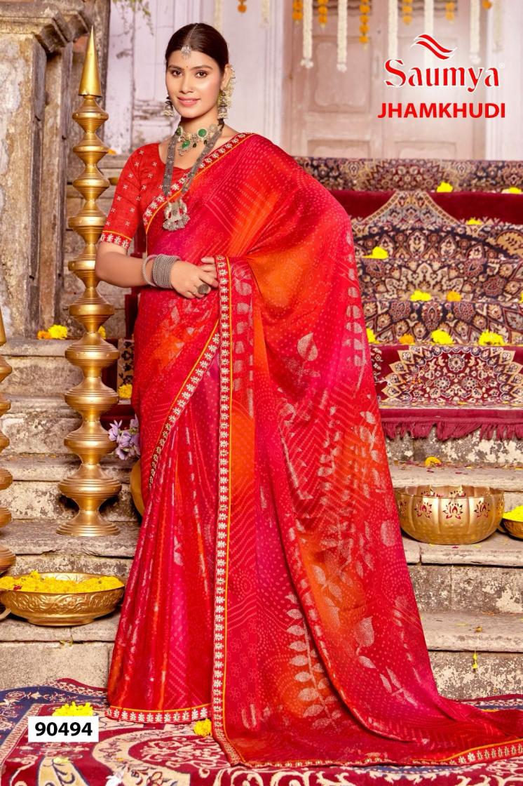 jhamkhudi by saumya dull moss bandhani print hit design sarees 