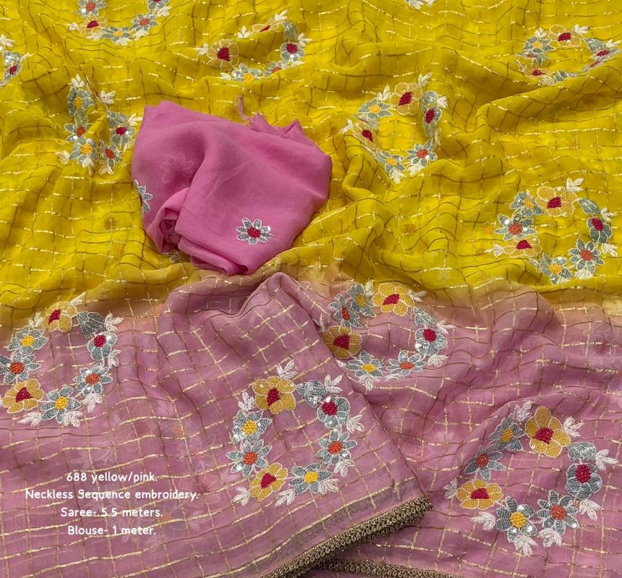 kc 688 georgette neckless sequence work saree for womens 