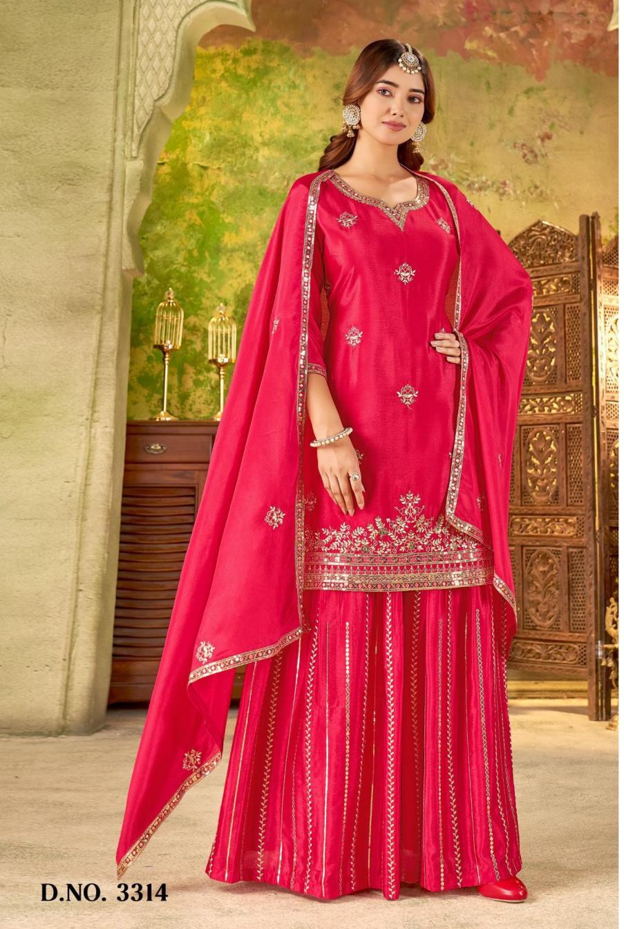 ladies flavour 3312-3314 attractive readymade chinon combo sharara kurti with dupatta 