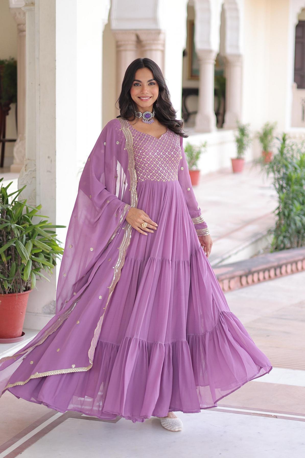 lw 9280 faux georgette party wear fully stitch gown with dupatta 