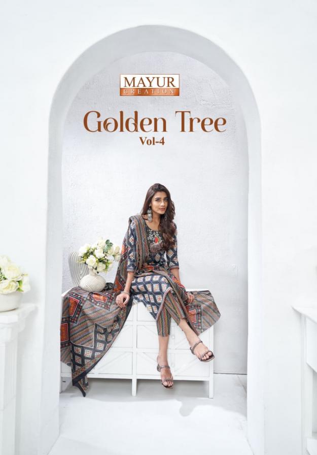 mayur creation golden tree vol 4 cotton fully stitch big size 3pcs dress
