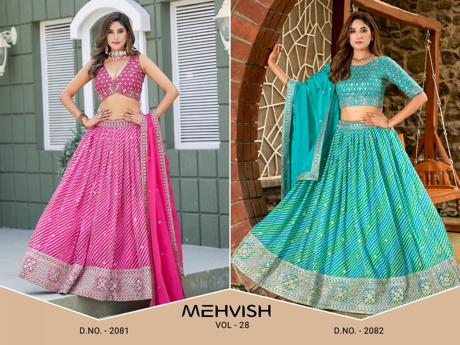 mehvish vol 28 by mehvish 2081-2082 tabby silk soft organza chaniya choli online 