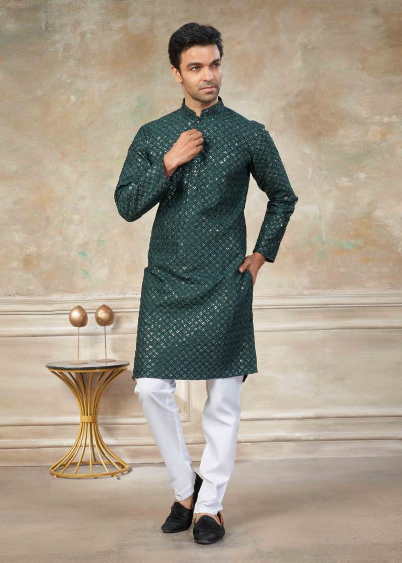 outluk wedding vol 139 silk sequins work fully stitch mens kurta pajama 