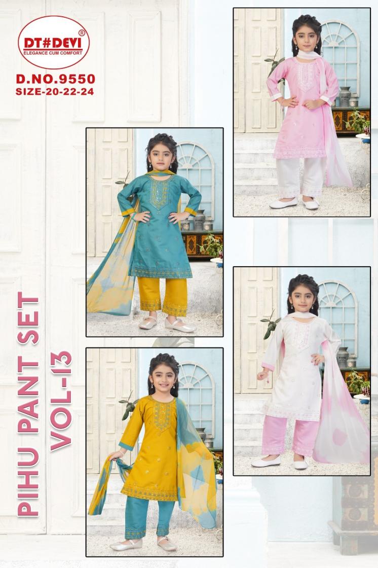 pihu vol 12 by dt devi roman silk 9550 fully stitch pretty combo kids dress