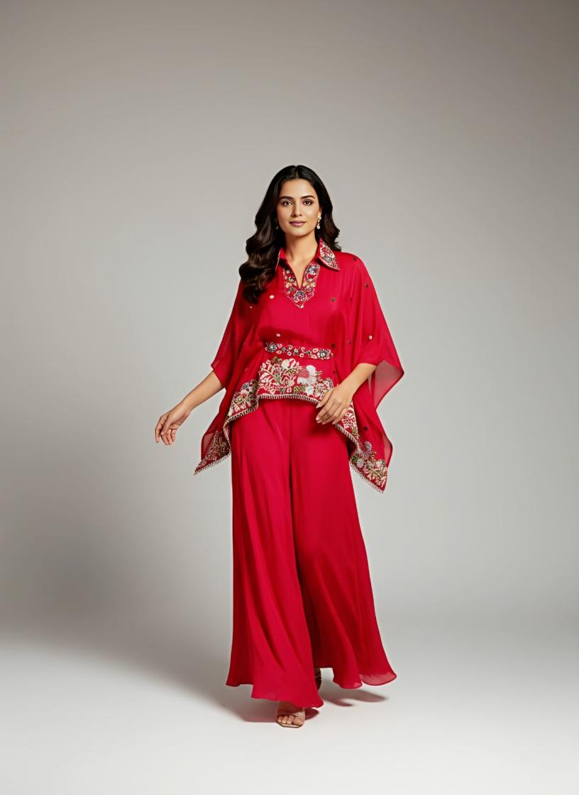 pure chinon exclusive readymade handwork combo kurti with plazzo 