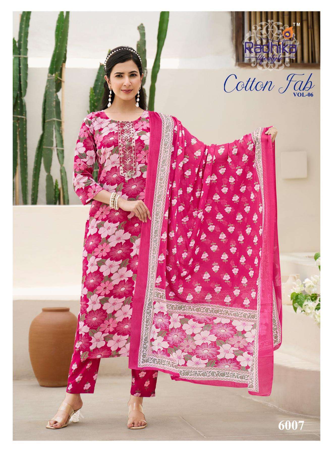 radhika lifestyle cotton fab vol 6 cotton print fully stitch big size suit for womens 