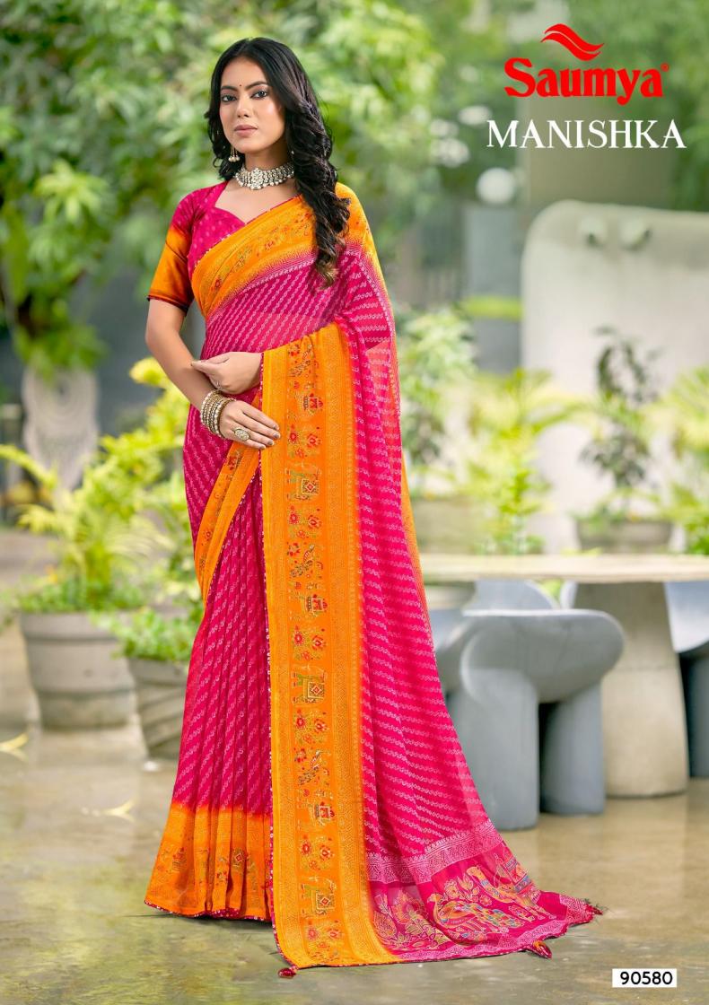saumya manishka fox georgette best saree wholesale price in surat