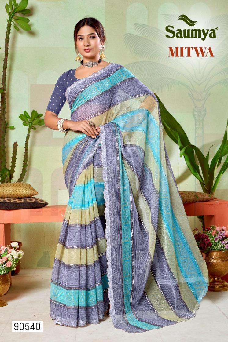 saumya mitwa sharmili chiffon stylish best wholesale rates saree