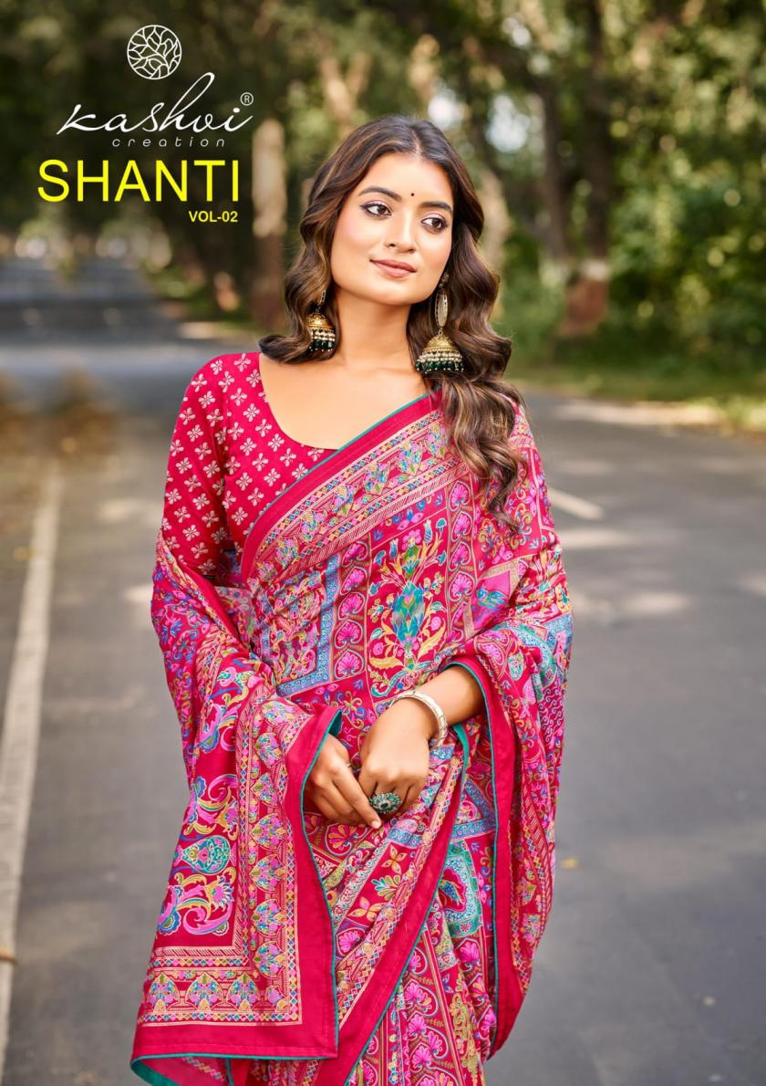 shanti vol 2 by kashvi creation bright moss foil hit design sarees 