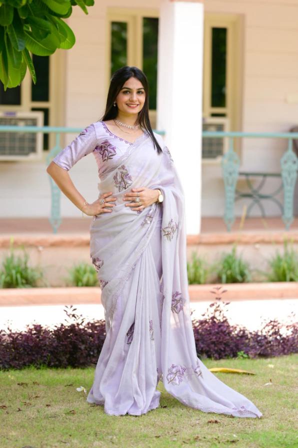 tulsi jute organza embroidery work sarees 