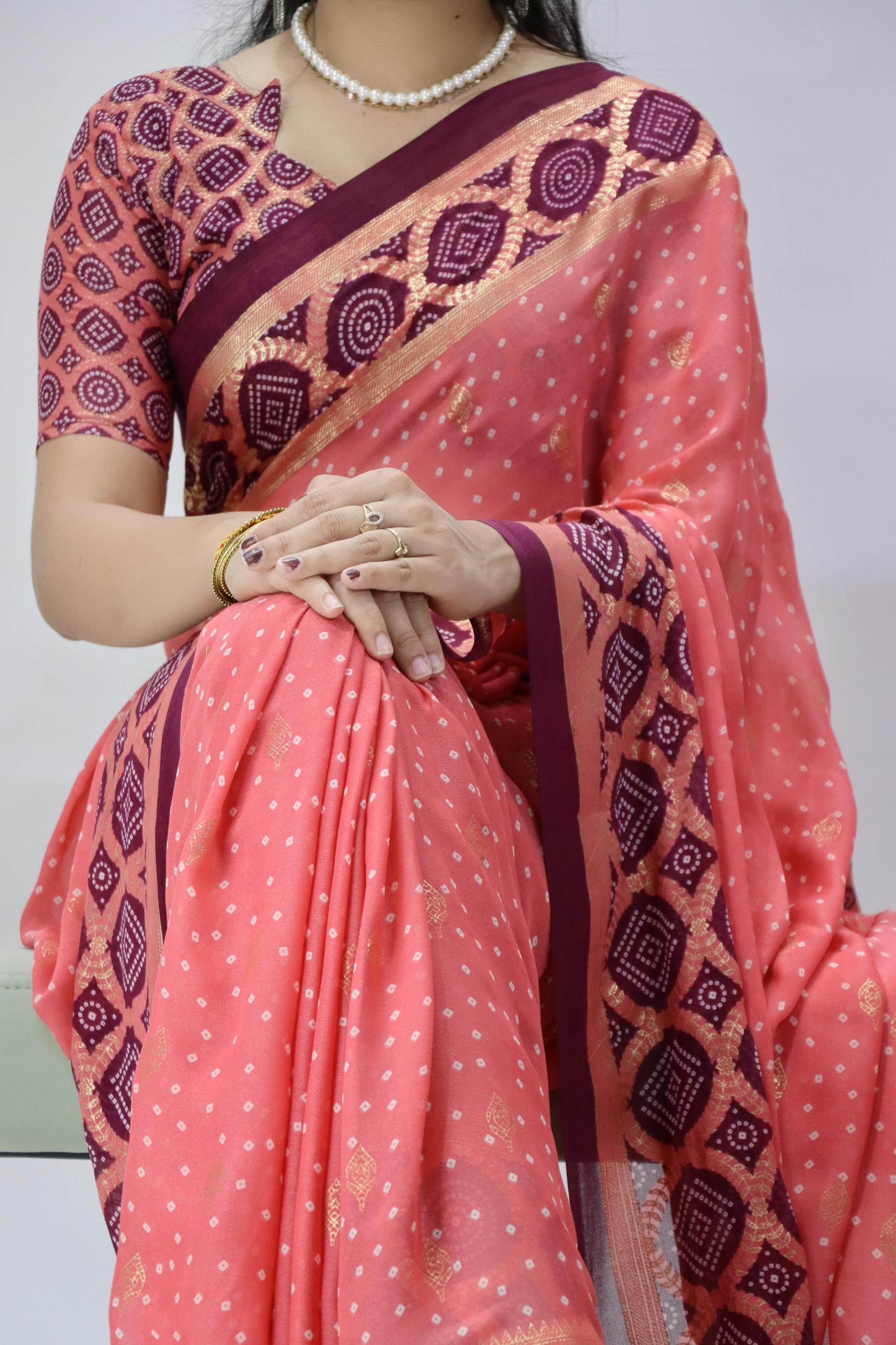 ysc2116 moss bandhani printed saree at best rates 