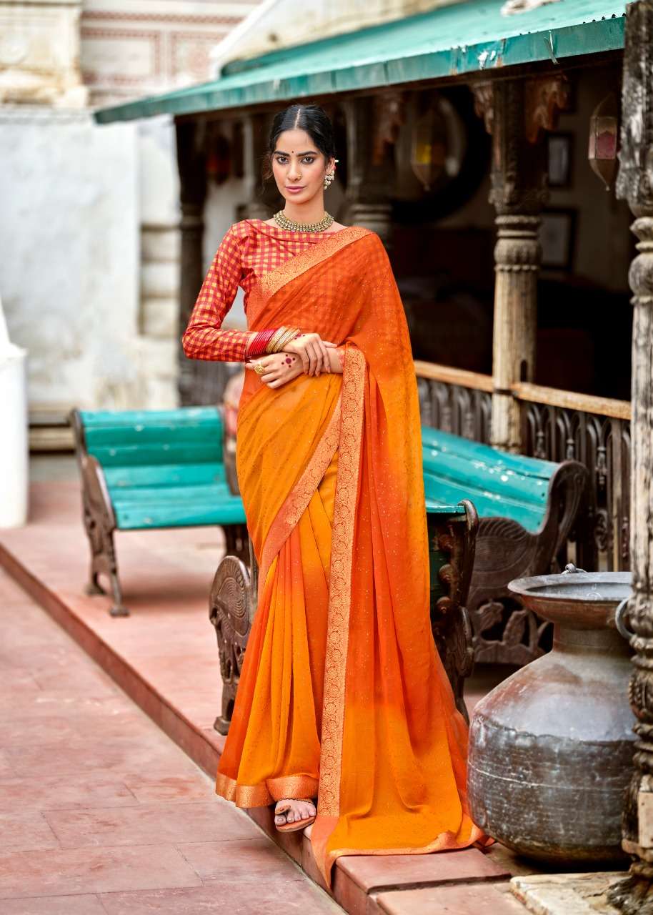 Saroj Gulmohar 60 Gram Georgette Saree With Banglori Silk Work Blouse Concept Wholesale
