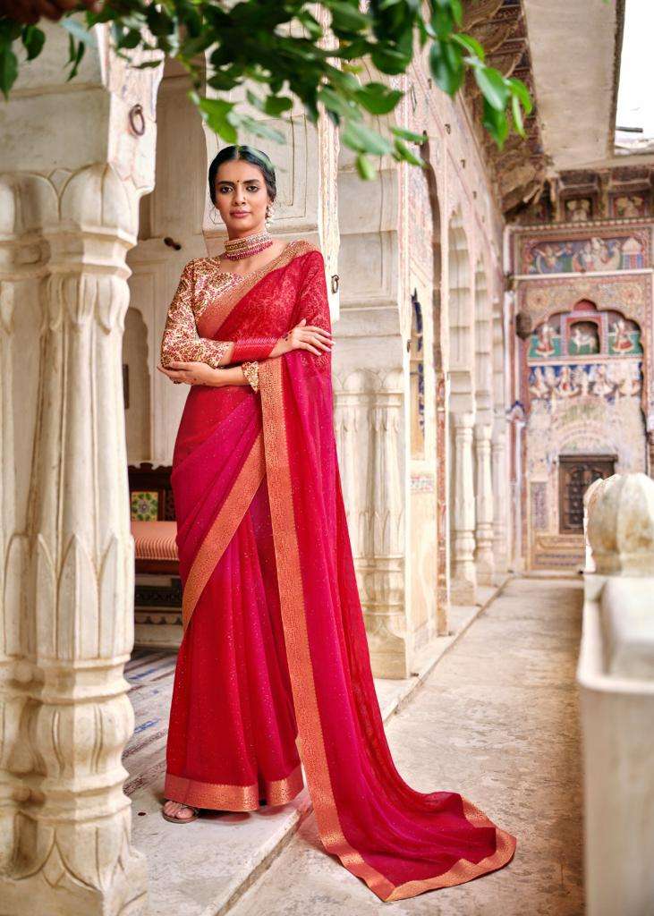 Saroj Gulmohar 60 Gram Georgette Saree With Banglori Silk Work Blouse Concept Wholesale