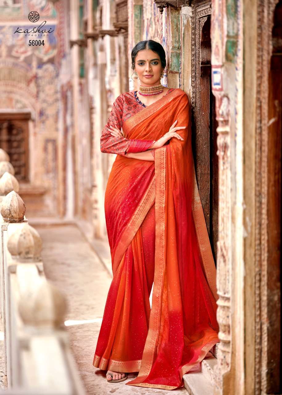 Saroj Gulmohar 60 Gram Georgette Saree With Banglori Silk Work Blouse Concept Wholesale