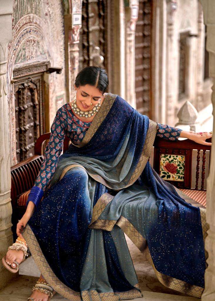 Saroj Gulmohar 60 Gram Georgette Saree With Banglori Silk Work Blouse Concept Wholesale