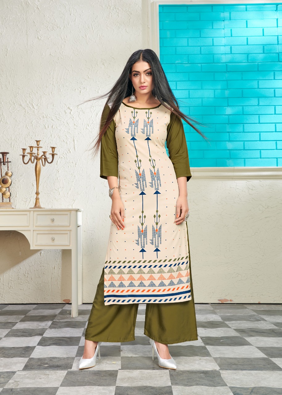 12angel Present Heritage Vol 6 Rayon Printed Kurti With Plazzo Wholesaler