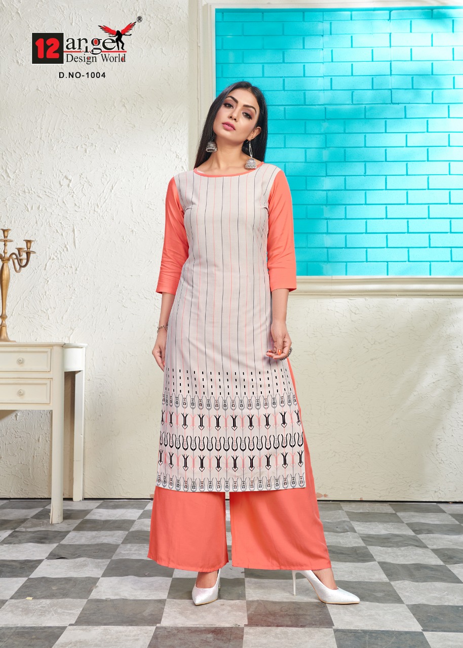 12angel Present Heritage Vol 6 Rayon Printed Kurti With Plazzo Wholesaler
