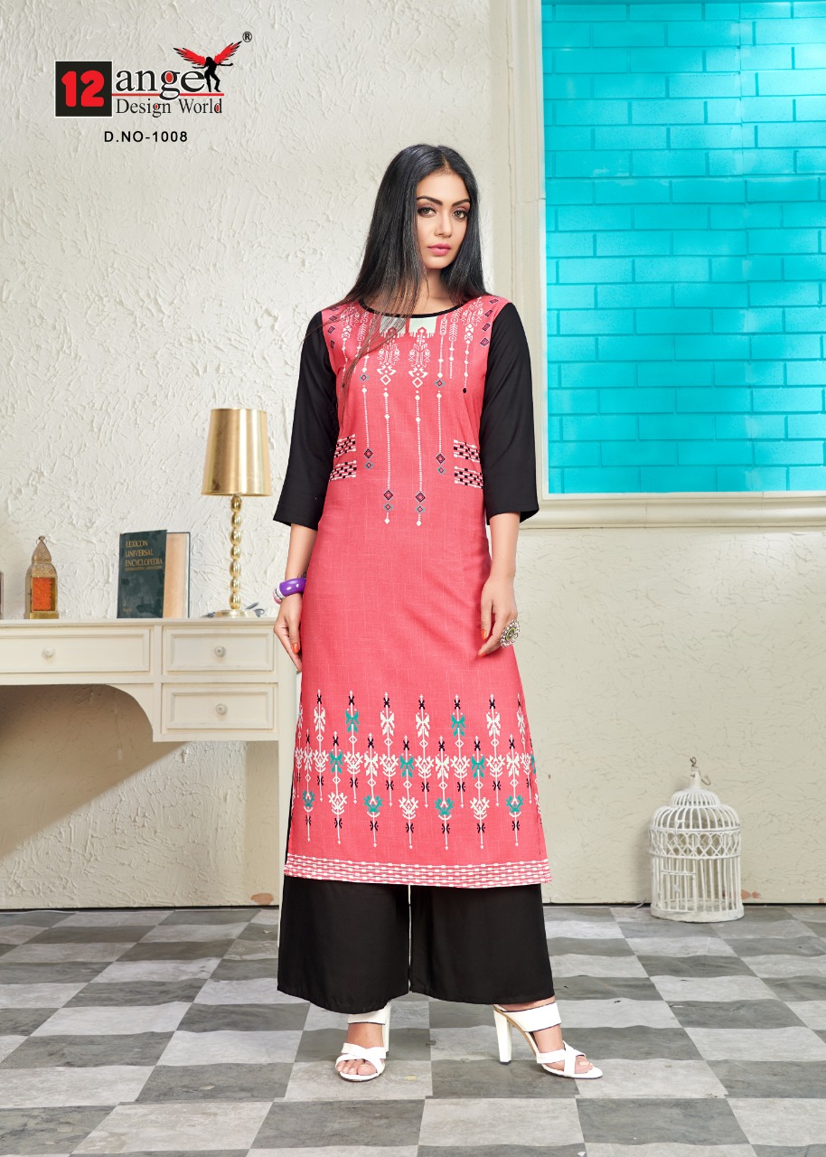 12angel Present Heritage Vol 6 Rayon Printed Kurti With Plazzo Wholesaler