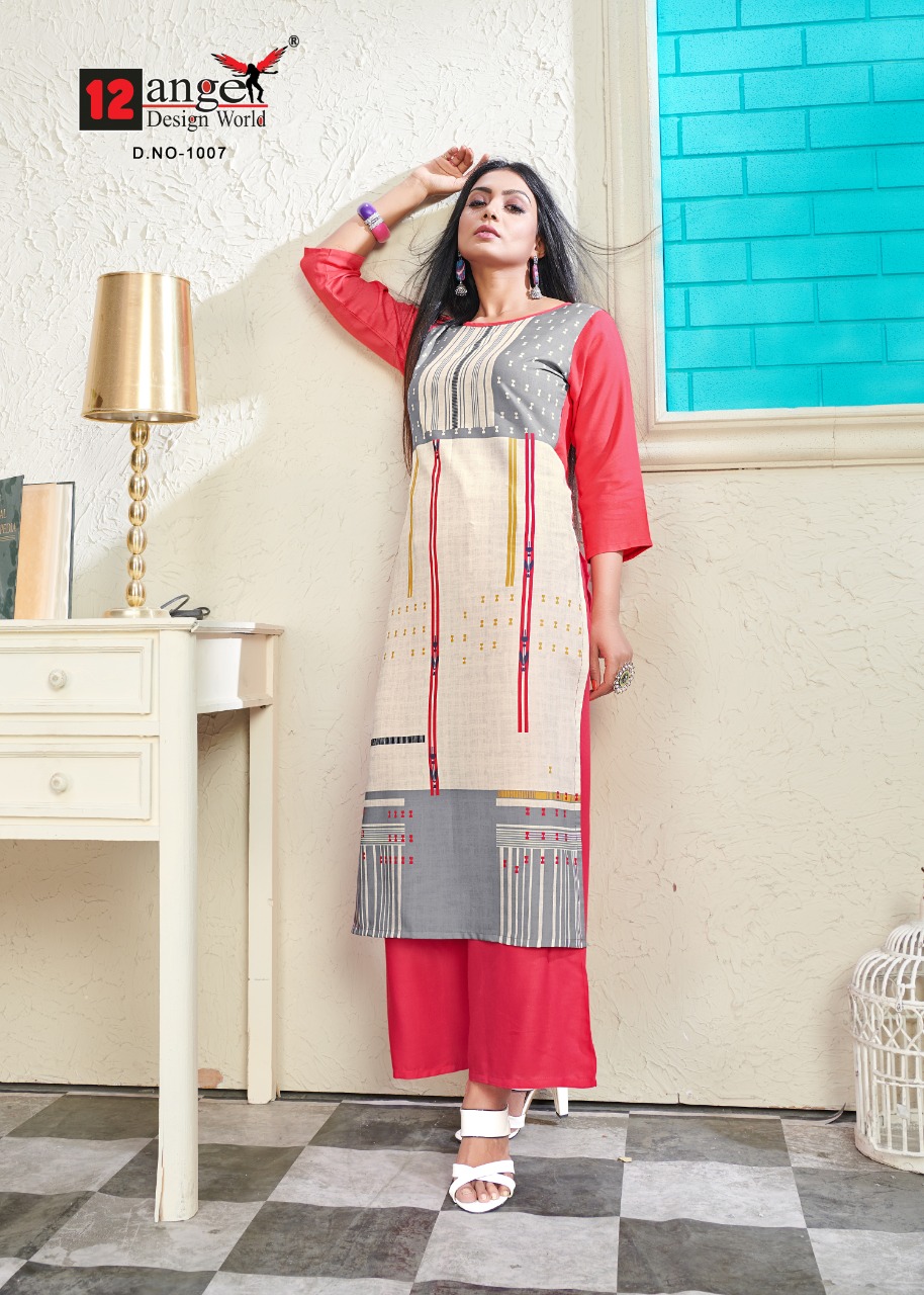 12angel Present Heritage Vol 6 Rayon Printed Kurti With Plazzo Wholesaler