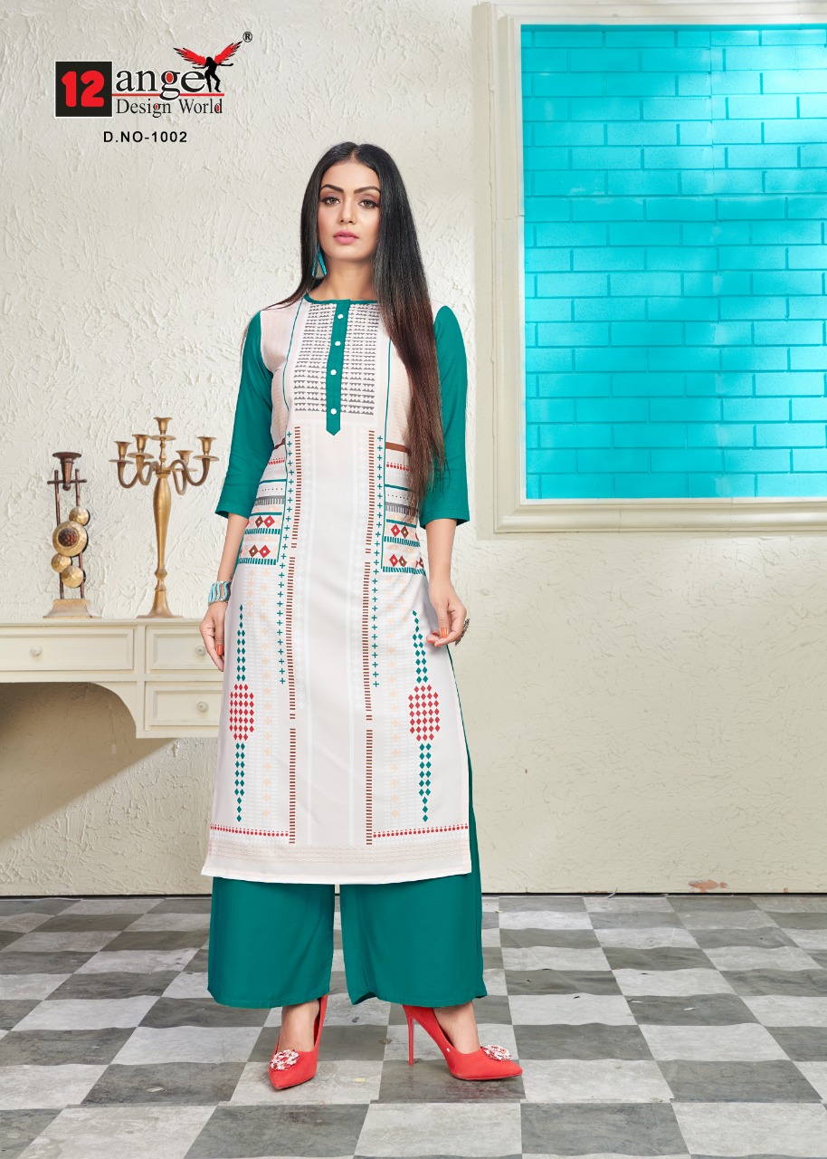 12angel Present Heritage Vol 6 Rayon Printed Kurti With Plazzo Wholesaler
