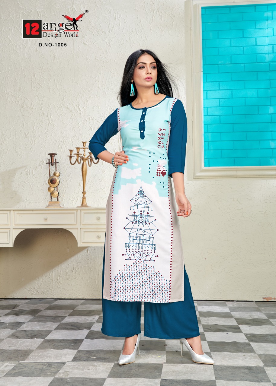 12angel Present Heritage Vol 6 Rayon Printed Kurti With Plazzo Wholesaler