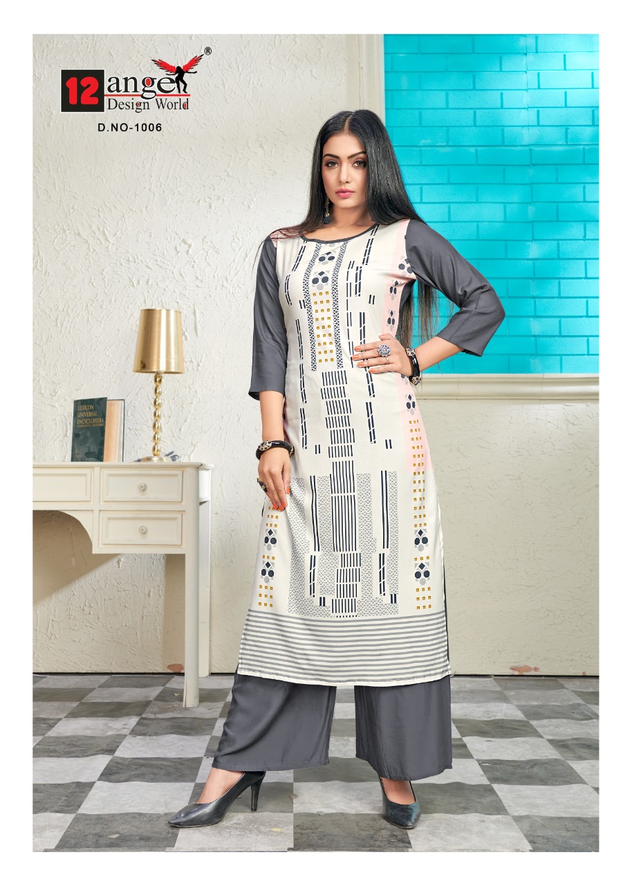 12angel Present Heritage Vol 6 Rayon Printed Kurti With Plazzo Wholesaler