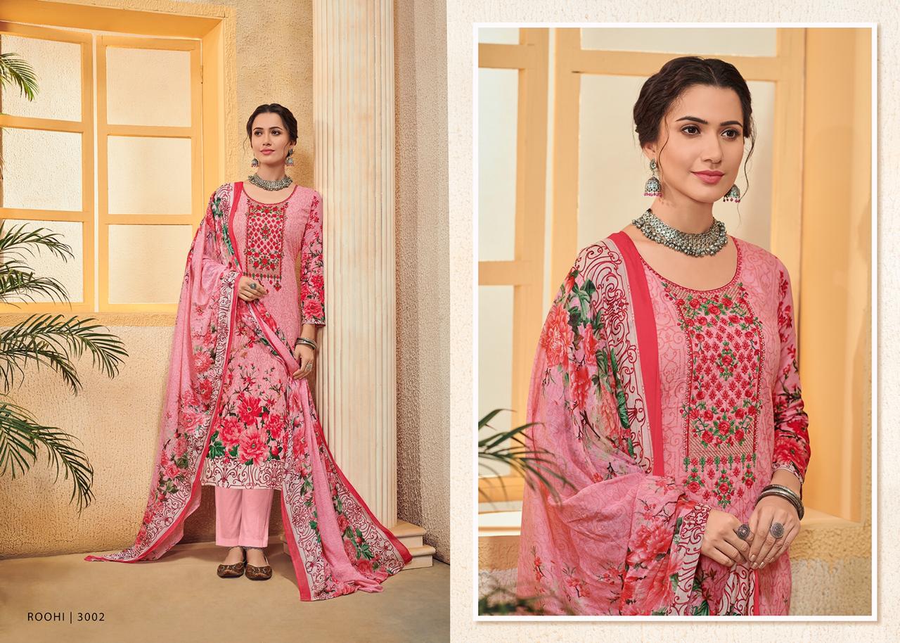 House Of Lawn Roohi Jam Satin Designer 3001-3010 Series Suit In Surat Market