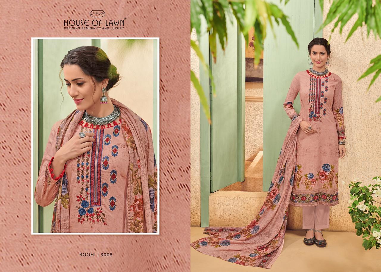 House Of Lawn Roohi Jam Satin Designer 3001-3010 Series Suit In Surat Market