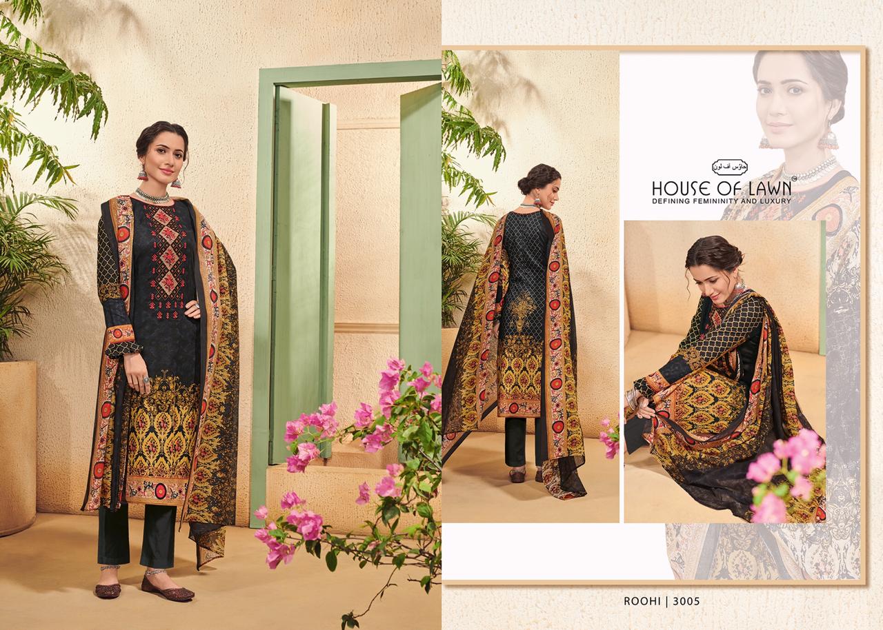 House Of Lawn Roohi Jam Satin Designer 3001-3010 Series Suit In Surat Market